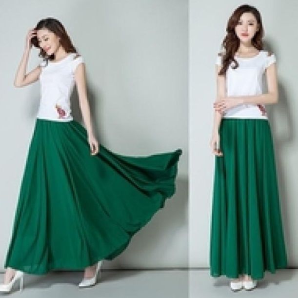 フレアスカート 上品な透け感シフォン素材フレア広がり長丈スカート