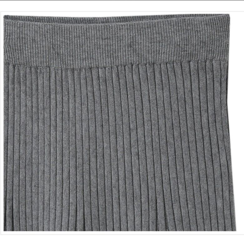 フレアスカート リブ編み縦ストライプ柄ニットフレアスカート