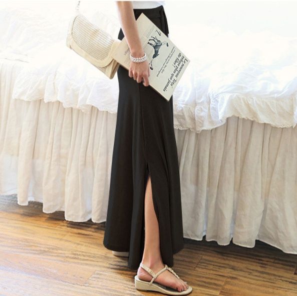 フレアスカート ウエスト紐調整フレア広がりマキシスカート
