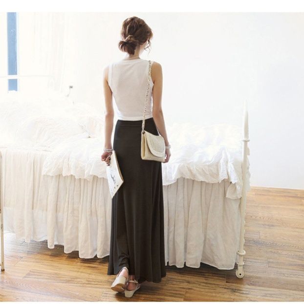 フレアスカート ウエスト紐調整フレア広がりマキシスカート