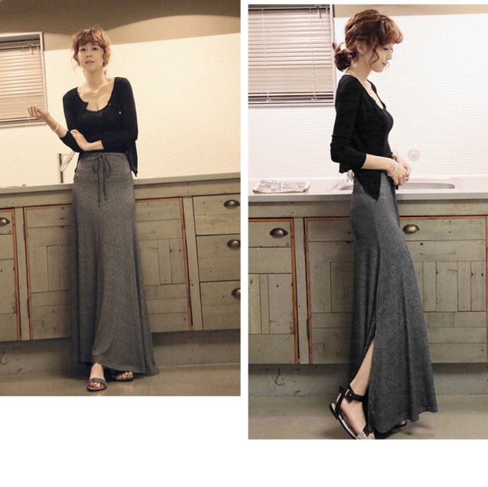 フレアスカート ウエスト紐調整フレア広がりマキシスカート