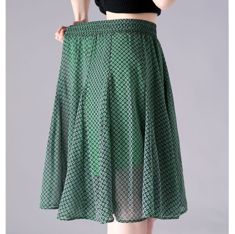 フレアスカート ドット柄シフォンフレアスカート