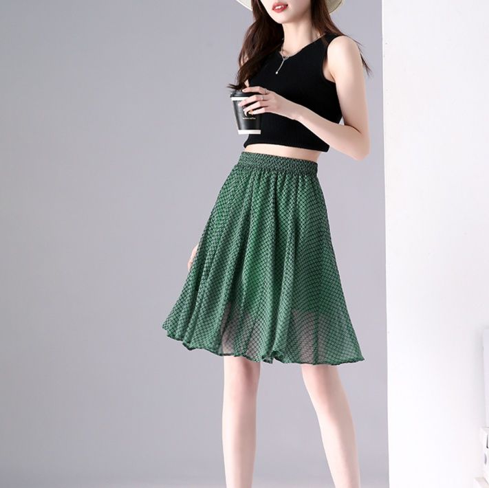 フレアスカート ドット柄シフォンフレアスカート