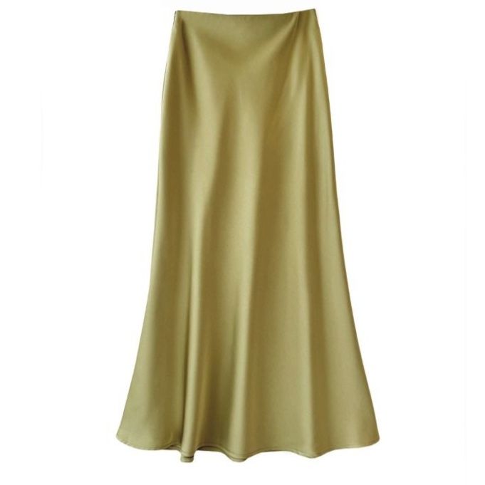 フレアスカート 光沢サテン風フレアスカートマキシ丈
