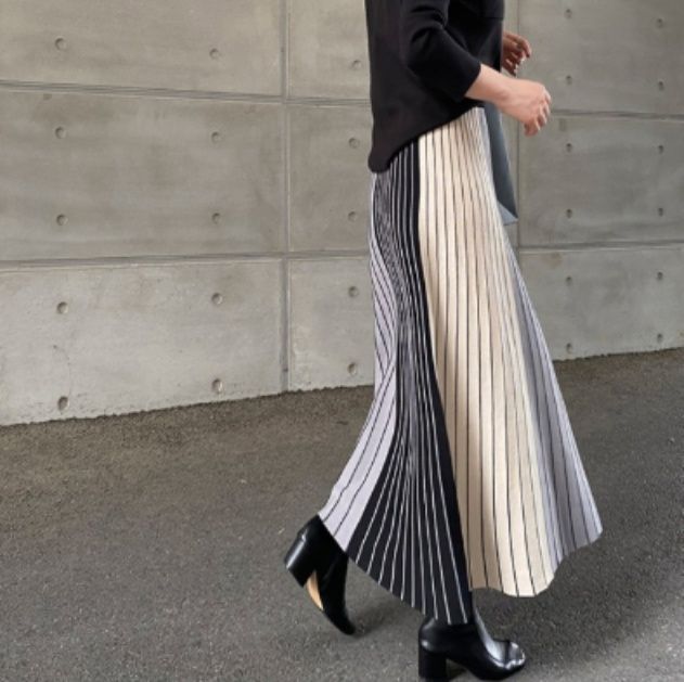 フレアスカート 配色切替プリーツフレアスカートマキシ丈