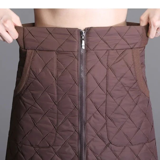 フレアスカート キルティング中綿入りフロントジップフレアスカート