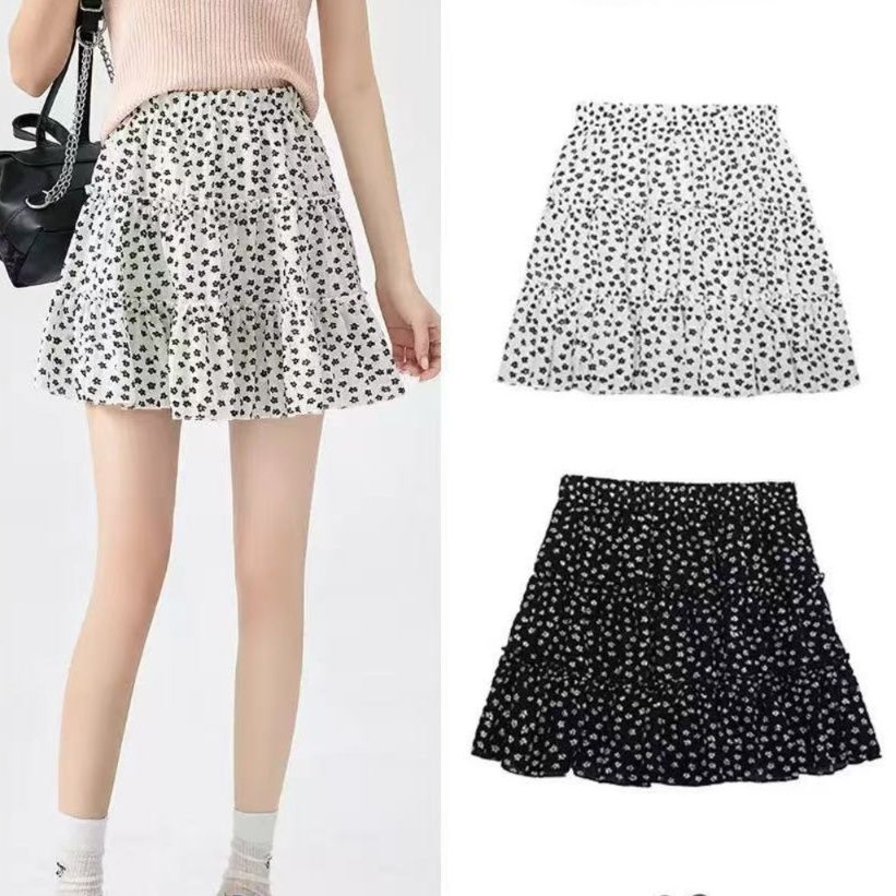 フレアスカート 小花柄ハイウエストフレアミニスカート