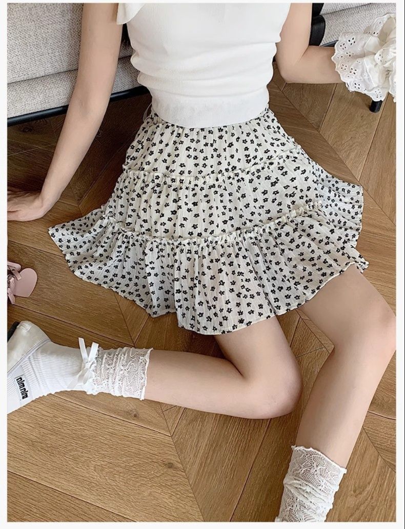 フレアスカート 小花柄ハイウエストフレアミニスカート