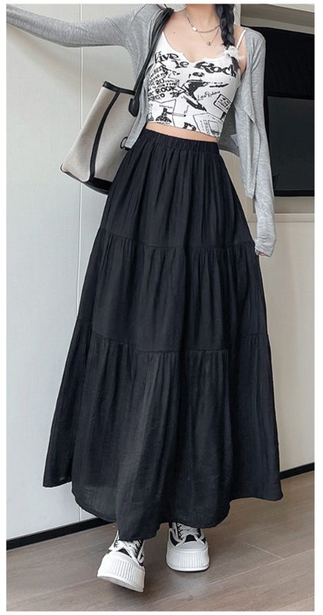 フレアスカート 三段切替ティアードフレアスカートマキシ丈