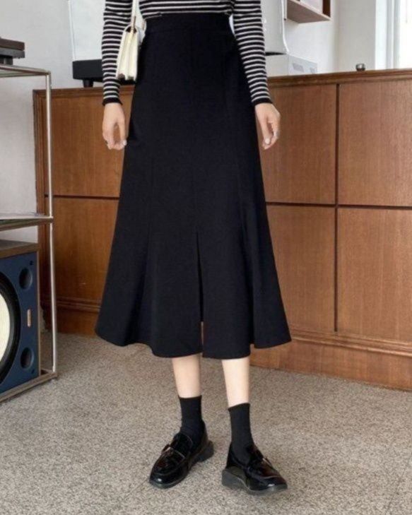ハイウエスト裾広がりマキシ・ロング丈フレアスカート