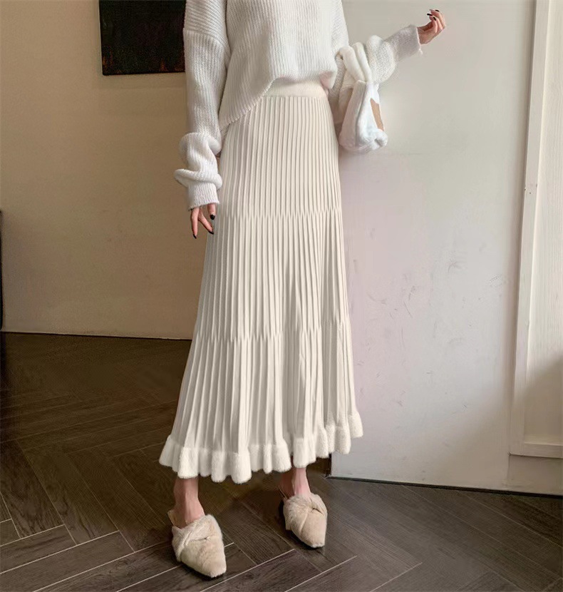 フレアスカート 裾切替プリーツニットフレアスカート