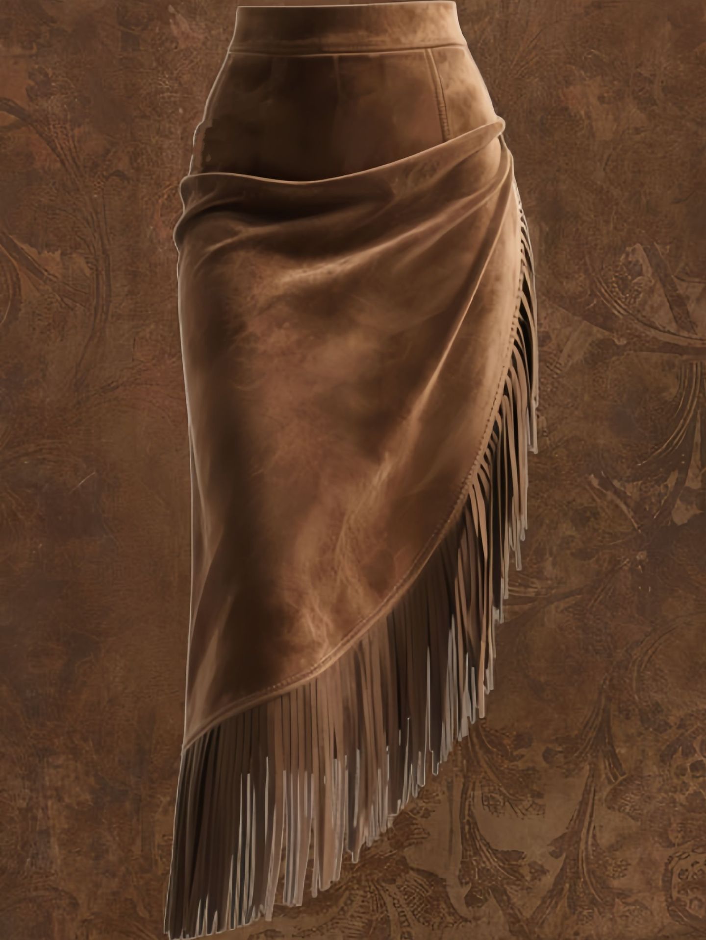 フレアスカート スエード風フリンジ付きラップデザインフレアスカート