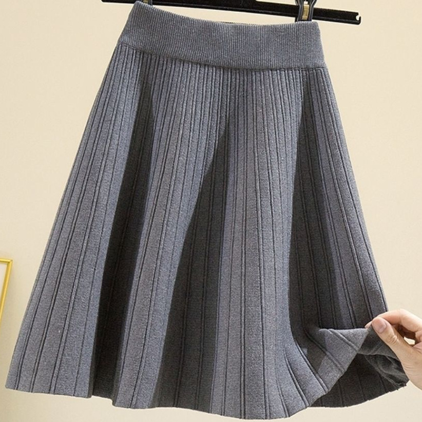 フレアスカート ニットプリーツフレアスカートミニ丈