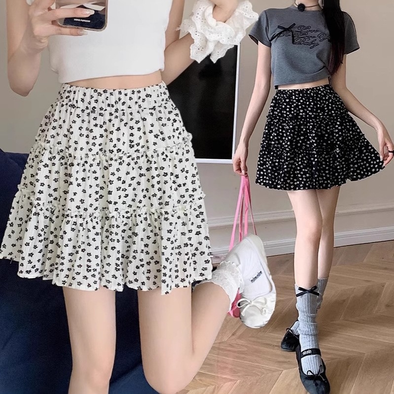 フレアスカート 小花柄ハイウエストフレアミニスカート