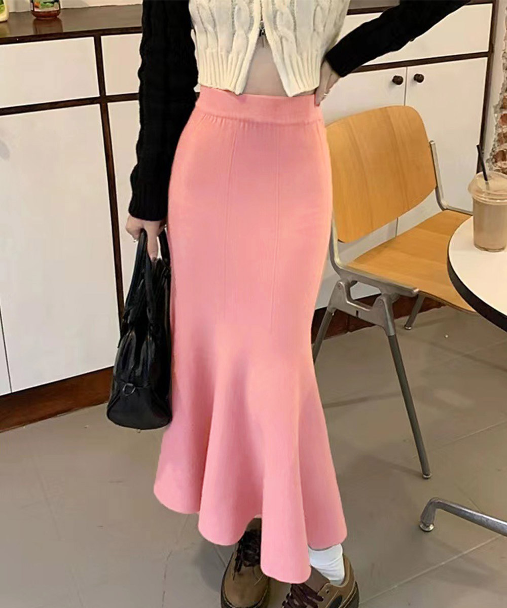 フレアスカート 韓国風ニットマーメイドスカート マキシ丈フレア