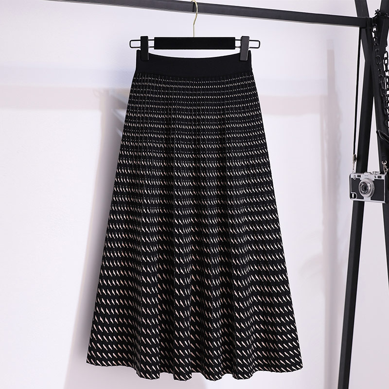 フレアスカート 幾何学模様ニットフレアスカート