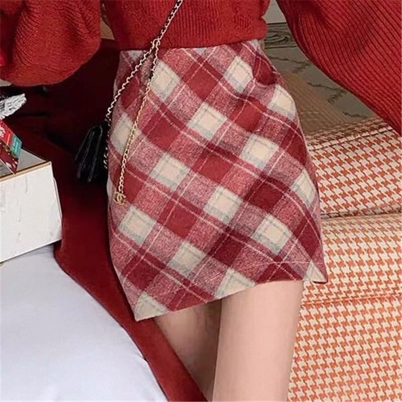 フレアスカート 格子柄裾不規則フレア台形スカート