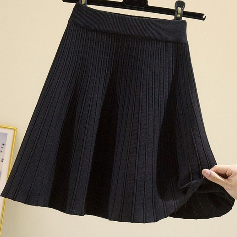 フレアスカート ニットプリーツフレアスカートミニ丈