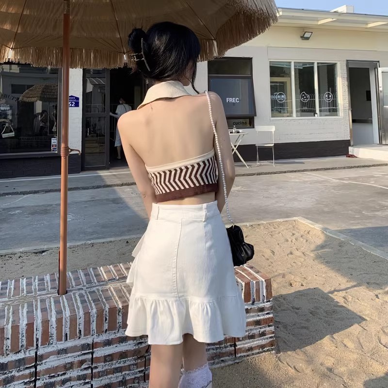 フレアスカート 裾フリル切替フレアスカートミニ丈