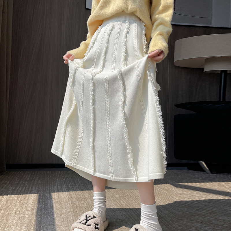 フレアスカート ケーブル編み柄ニットフレアスカート