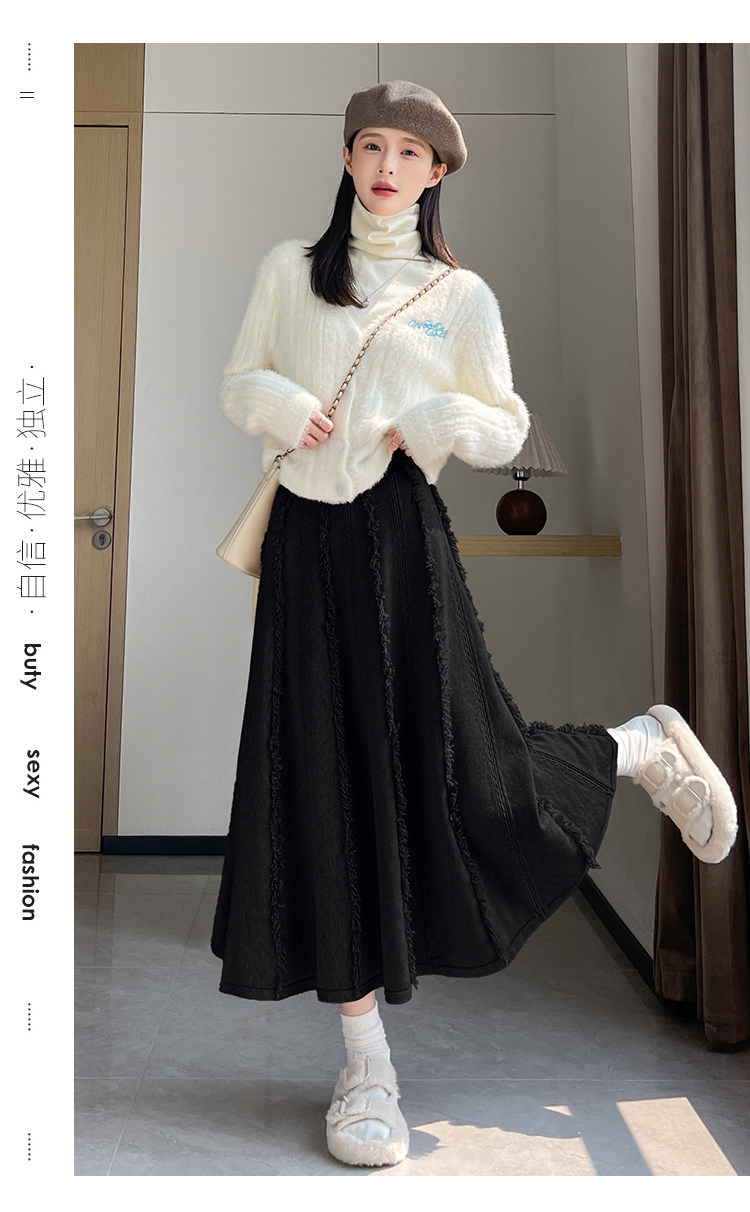 フレアスカート ケーブル編み柄ニットフレアスカート