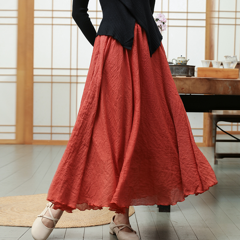 ハイウエスト綿麻フレアスカート