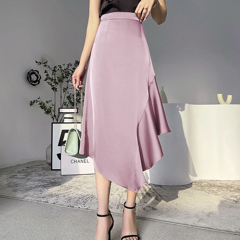 フレアスカート 不規則裾フレアスカート大人上品ひざ丈