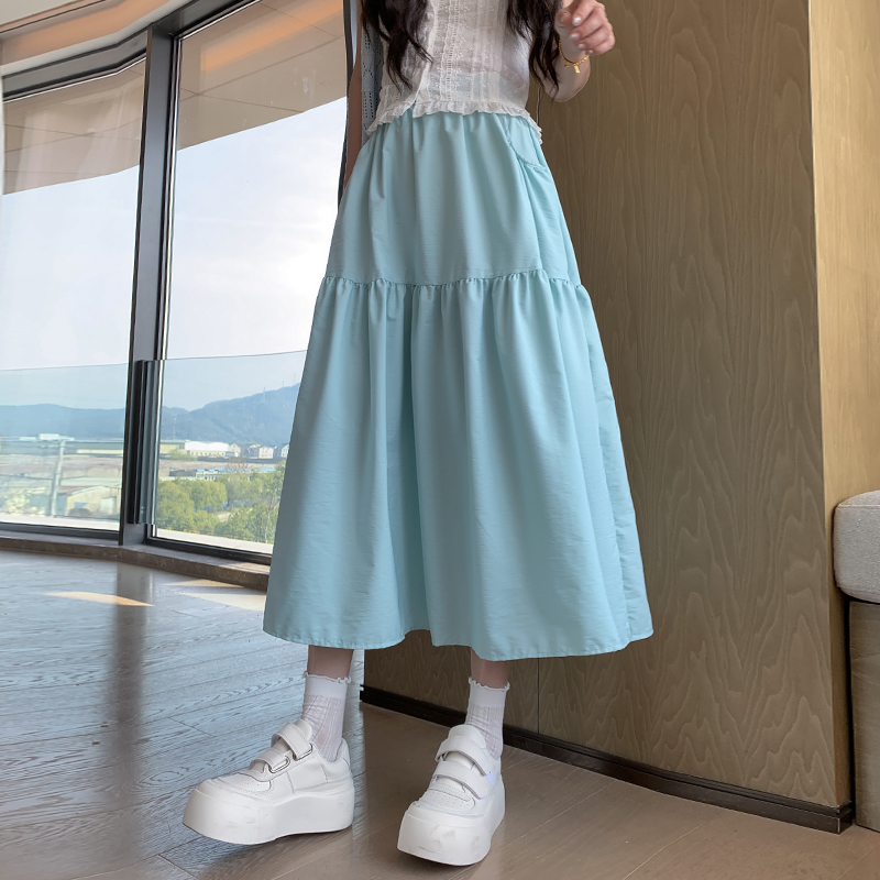 涼感フレアスカート ティアードデザイン ミドル丈