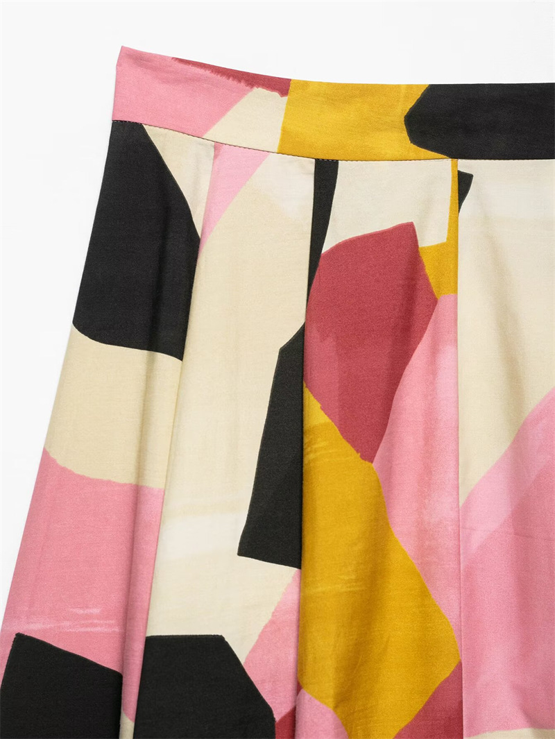 フレアスカート 幾何学模様の芸術的フレアスカートマキシ丈