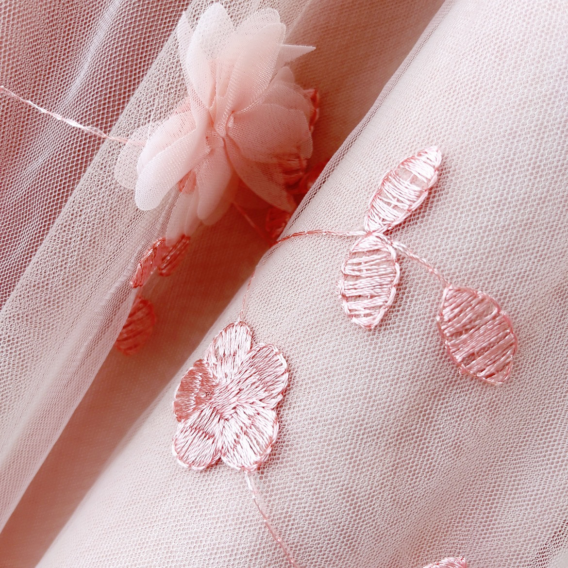 フレアスカート 立体花刺繍チュールフレアスカート