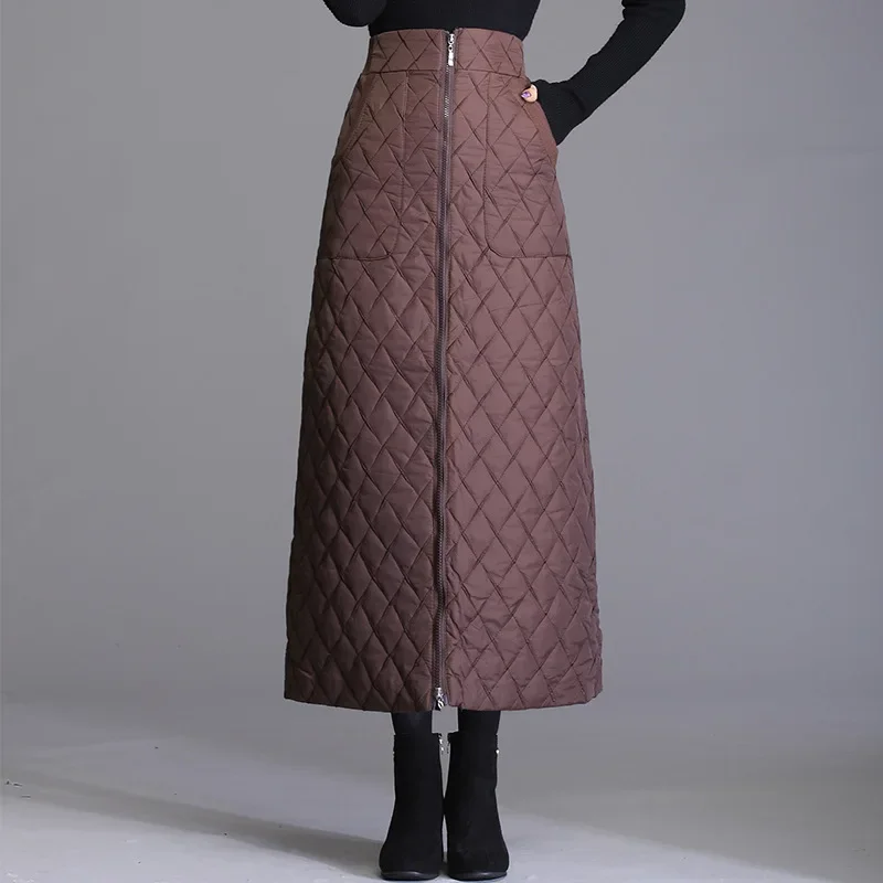 フレアスカート キルティング中綿入りフロントジップフレアスカート