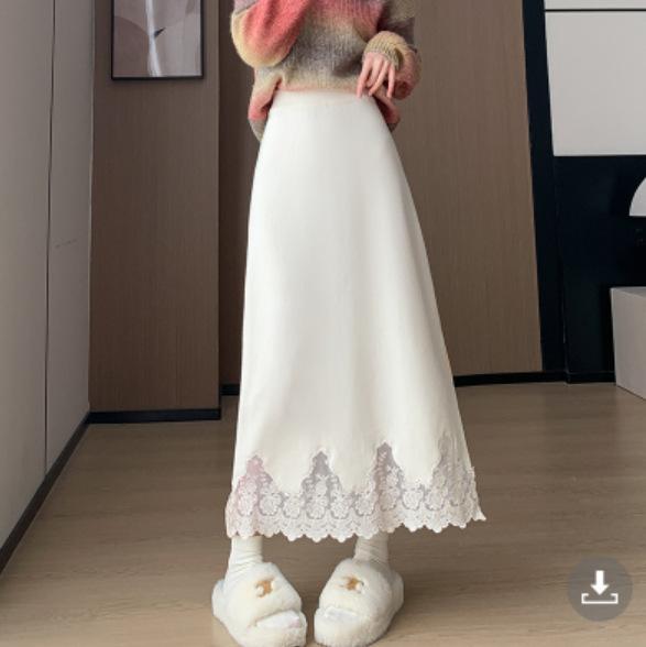 フレアスカート 裾レース装飾フレア広がりマキシ丈スカート