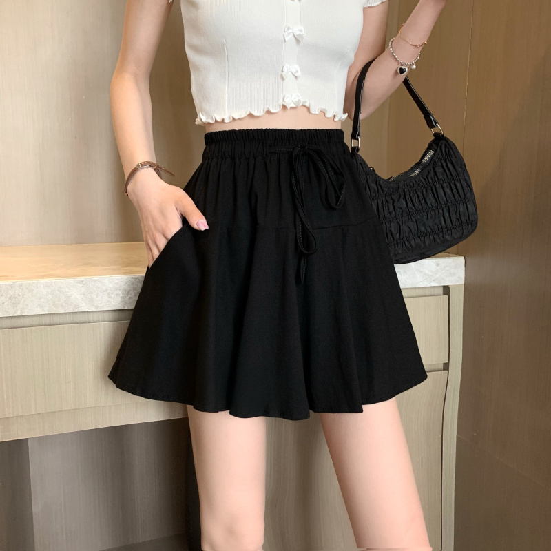 フレアスカート ウエストリボン付きフレア広がるミニスカート