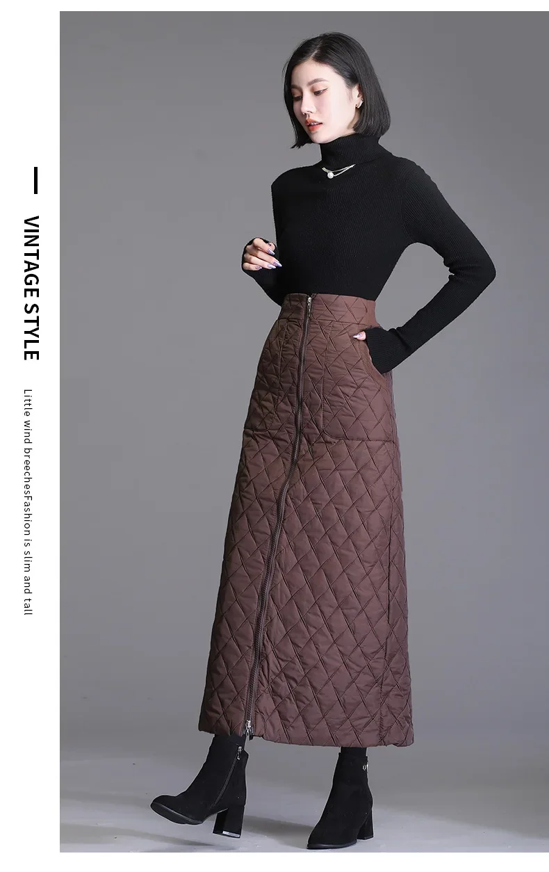 フレアスカート キルティング中綿入りフロントジップフレアスカート