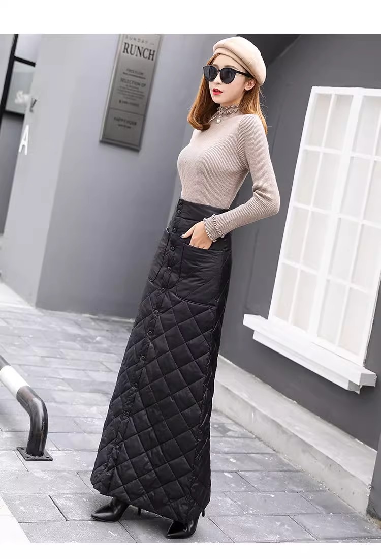 フレアスカート キルティング中綿入りフロントボタンフレアスカート