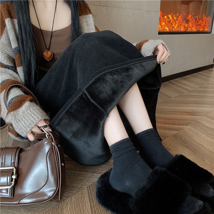 フレアスカート 裏起毛リブニット切替フレアスカート