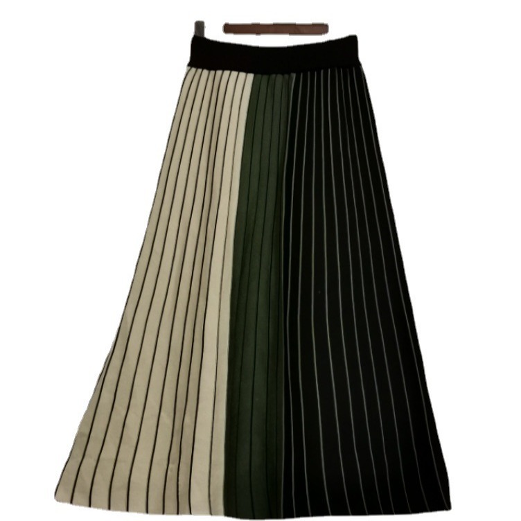 フレアスカート 配色切替プリーツフレアスカートマキシ丈