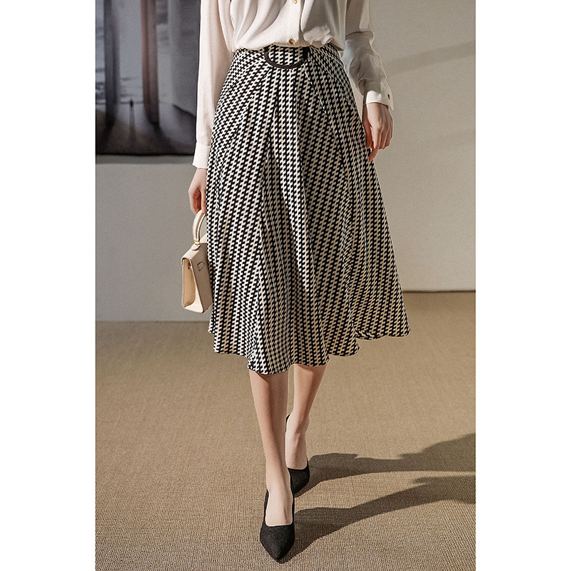 フレアスカート 千鳥格子柄リボンベルト付きフレアスカート