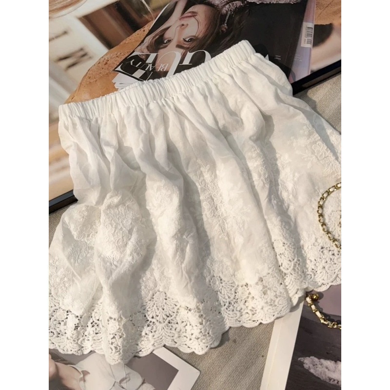 フレアスカート 裾刺繍レース切替フレアスカートミニ丈