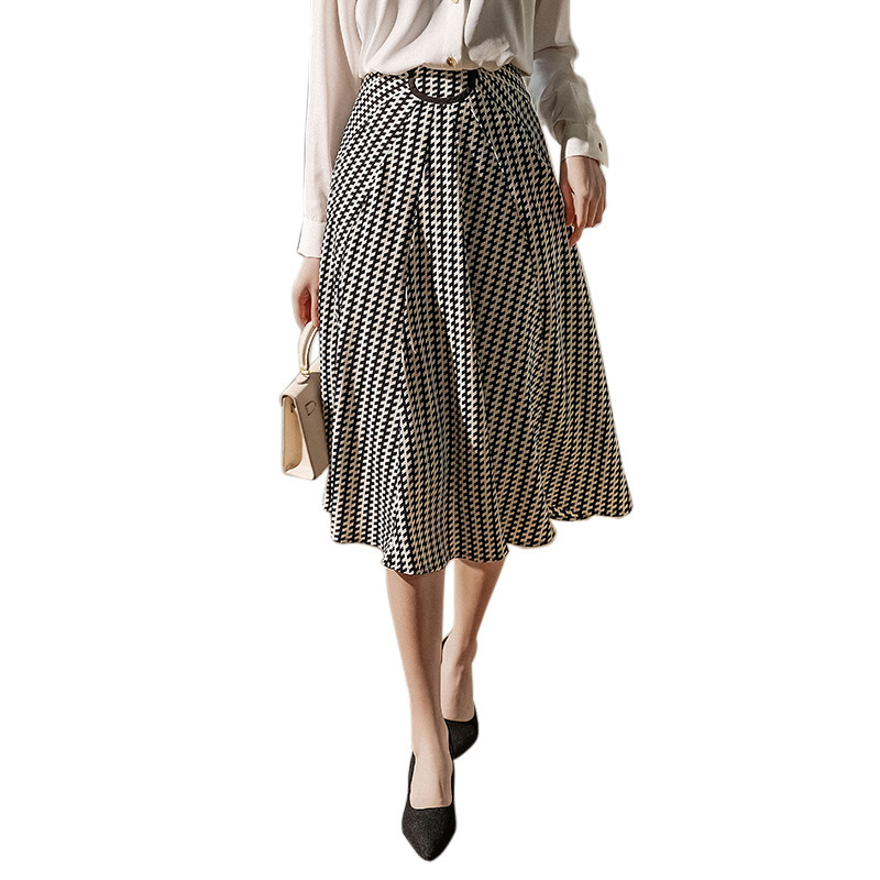 フレアスカート 千鳥格子柄リボンベルト付きフレアスカート