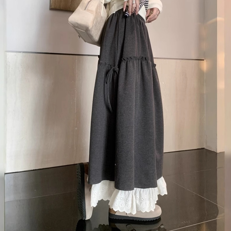 フレアスカート ティアードリボン付きコットンフレアスカート