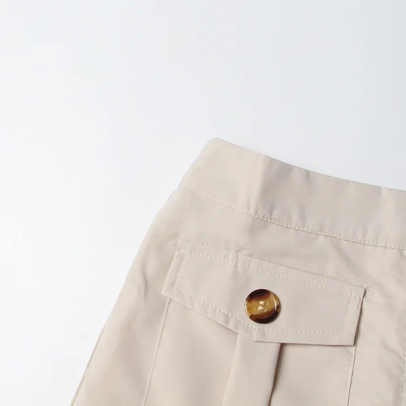 フレアスカート 金ボタン付きプリーツ切替フレアスカート