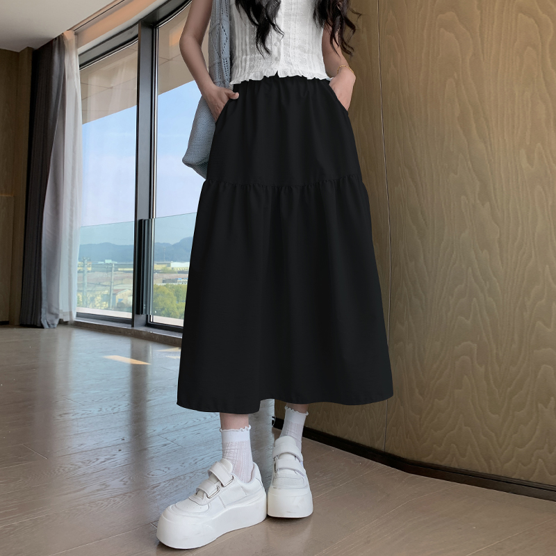 涼感フレアスカート ティアードデザイン ミドル丈