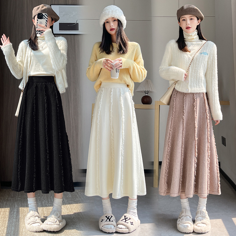 フレアスカート ケーブル編み柄ニットフレアスカート