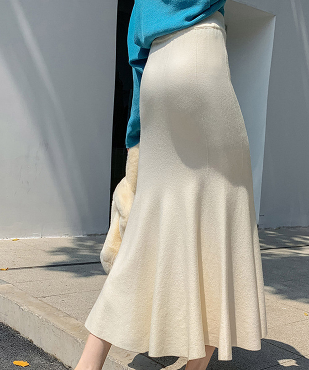 フレアスカート 韓国風ニットマーメイドスカート マキシ丈フレア