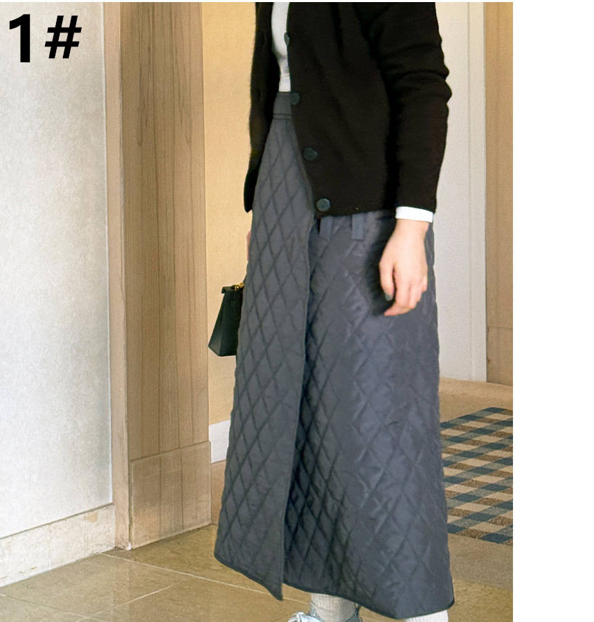 キルティング柄ロング丈フレアスカート韓国風上品レディース