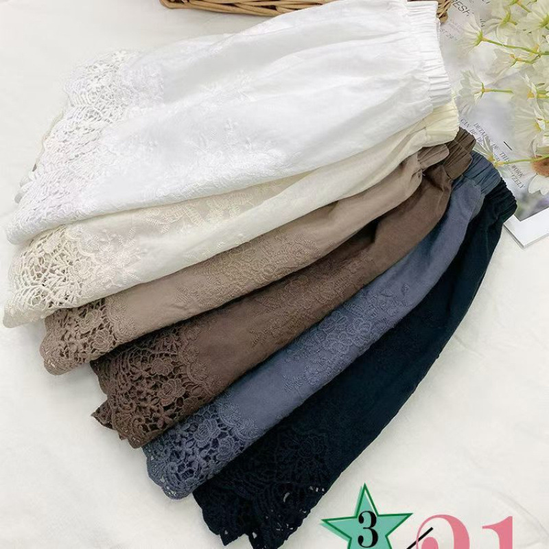 フレアスカート 裾刺繍レース切替フレアスカートミニ丈