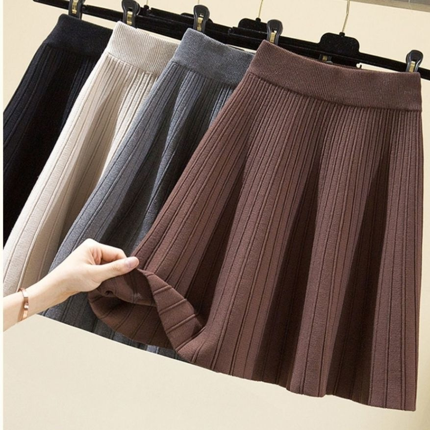 フレアスカート ニットプリーツフレアスカートミニ丈