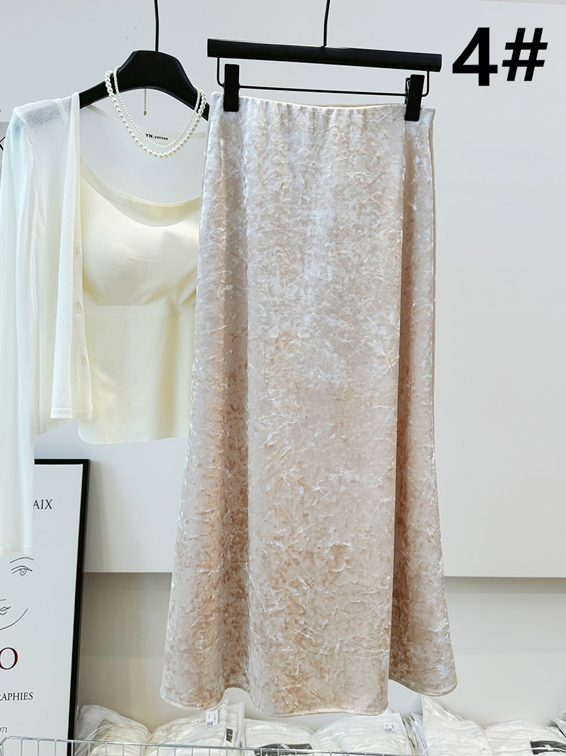 秋冬新作 ベロア ひざ丈 フレアスカート 体型カバー 女性用