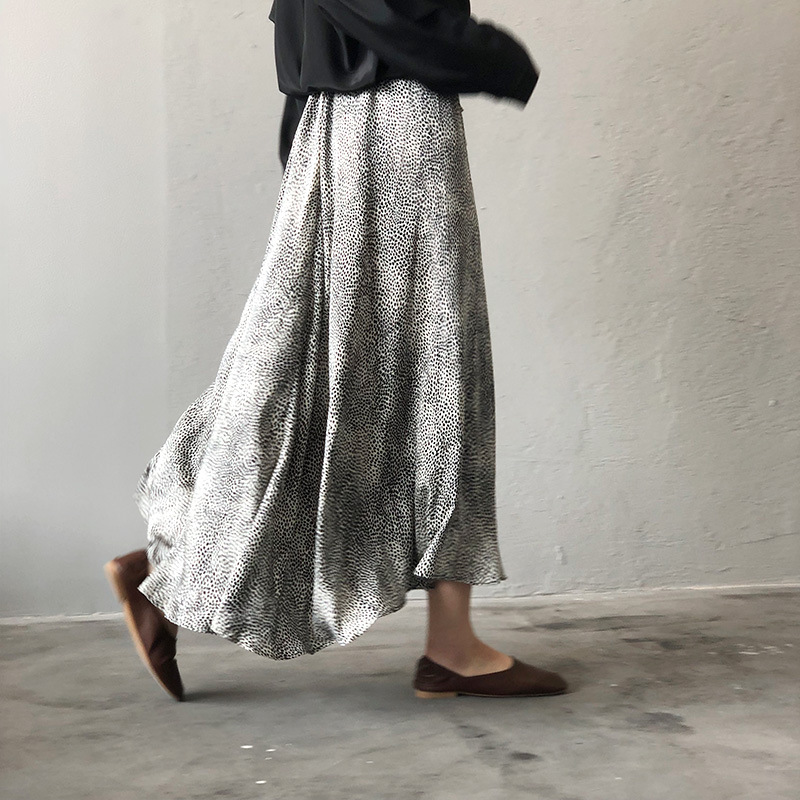 フレアスカート 豹柄マキシ丈マーメイドスカート 着痩せハイウエスト